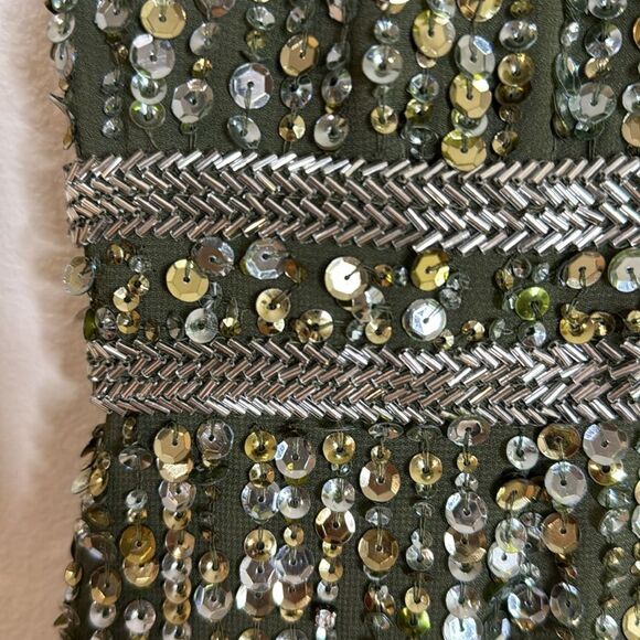 Mac Duggal SEQUINED HIGH NECK SLEEVELESS COLUMN GOWN in olive size 2 - Picture 10 of 16